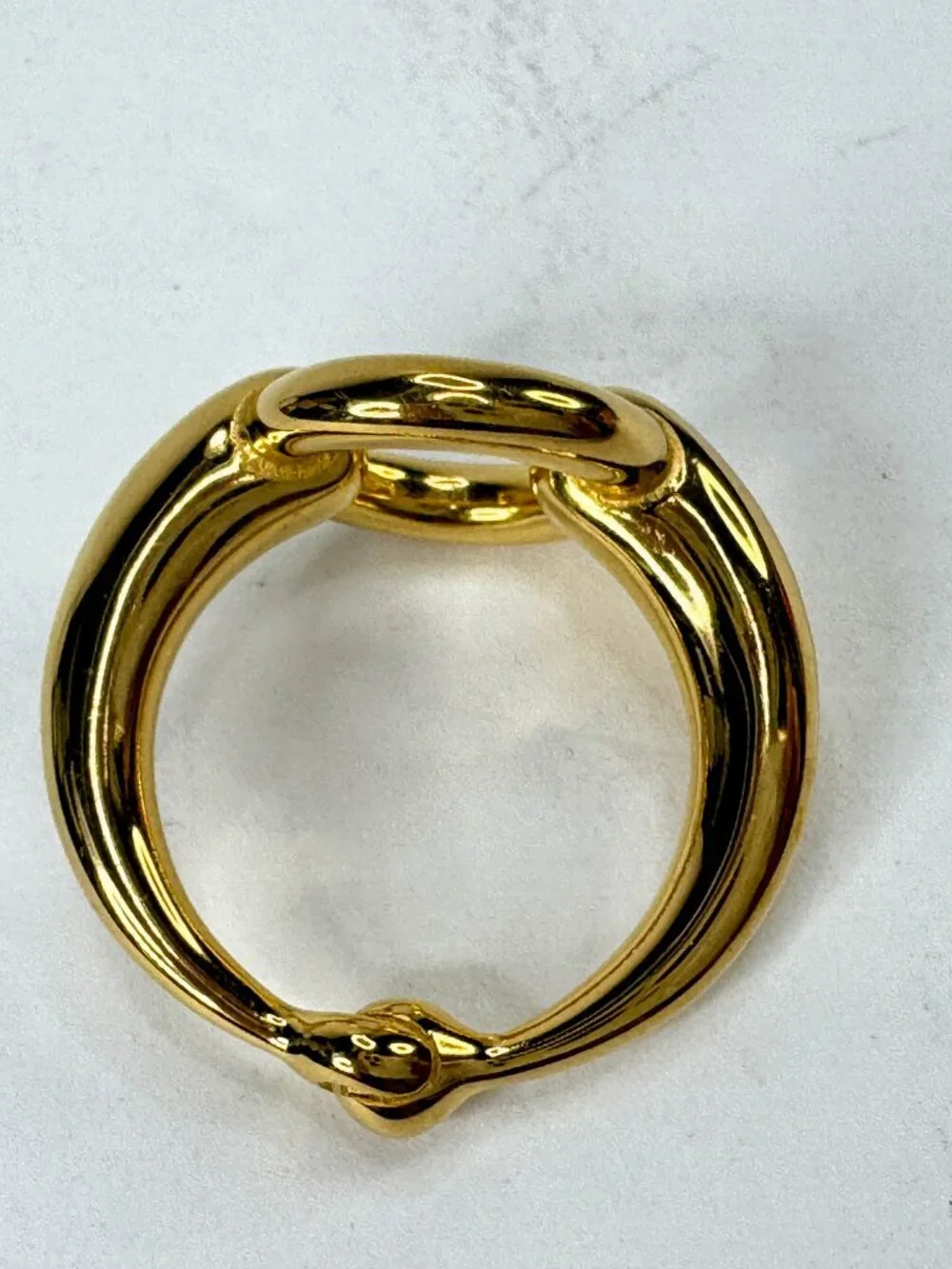 Vintage Hermès Mors Horsebit Gold Tone Scarf Ring Authentic GS866
